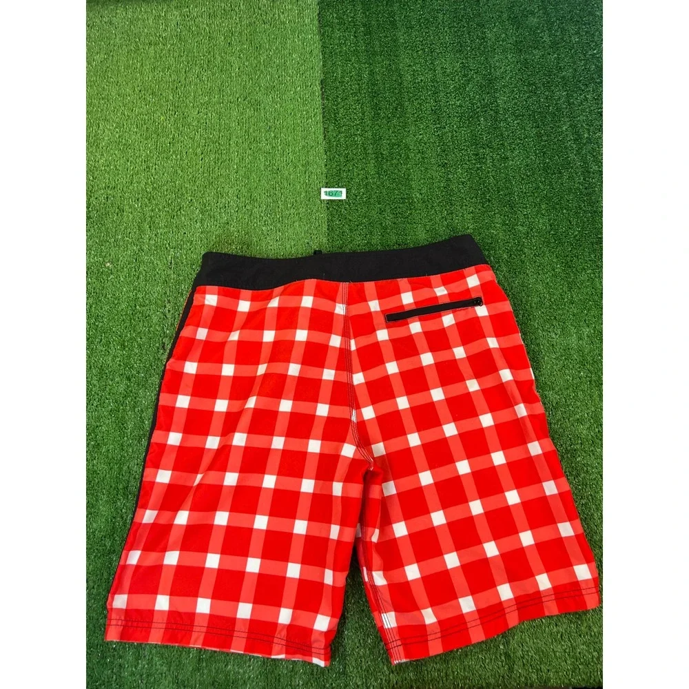 Hurley Mens Red White Gingham Board Shorts Size 36 MBO3CHK Surf Swim Trunks